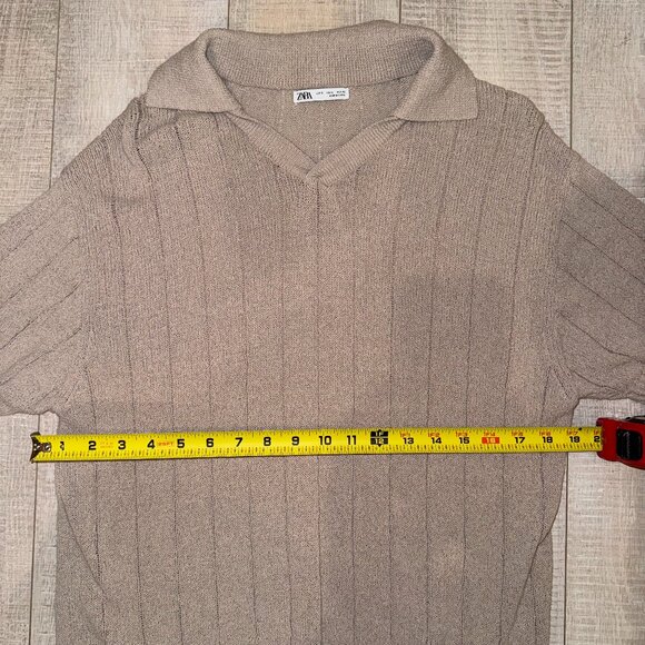 Zara Textured Polo Mens Large Beige - Picture 2 of 2